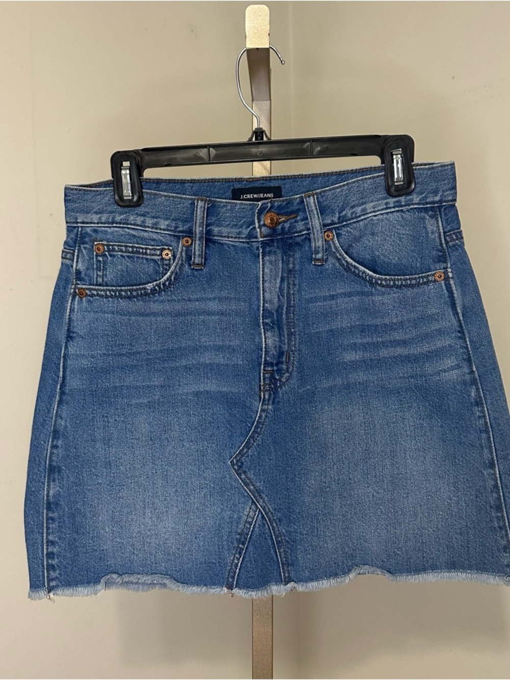 J. Crew Blue Denim Mini Skirt with Raw Hem